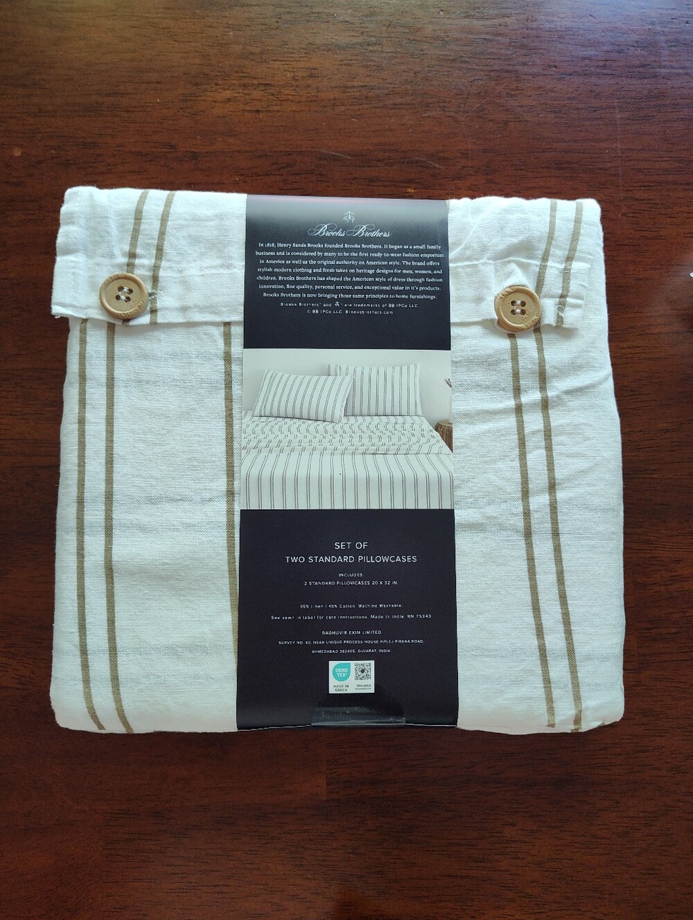 NWT! Brooks Brothers Set Of 2 Linen Cotton Standard Pillowcases - Picture 2 of 3